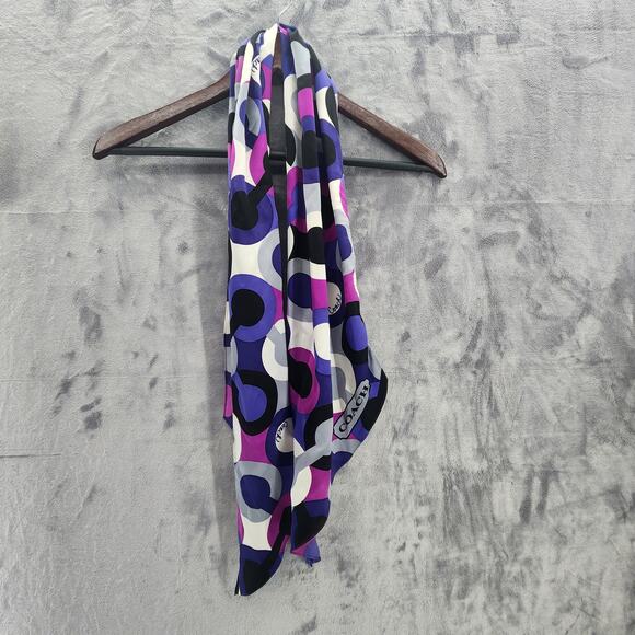 Coach Scarf 100% Silk Purple and Blue classy chic - Picture 1 of 6
